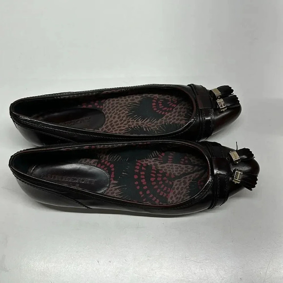 Burberry Ballet Flats Pointed Toe Shoes Leather Tassel Dark Red Size 40 US 10 - Picture 3 of 14